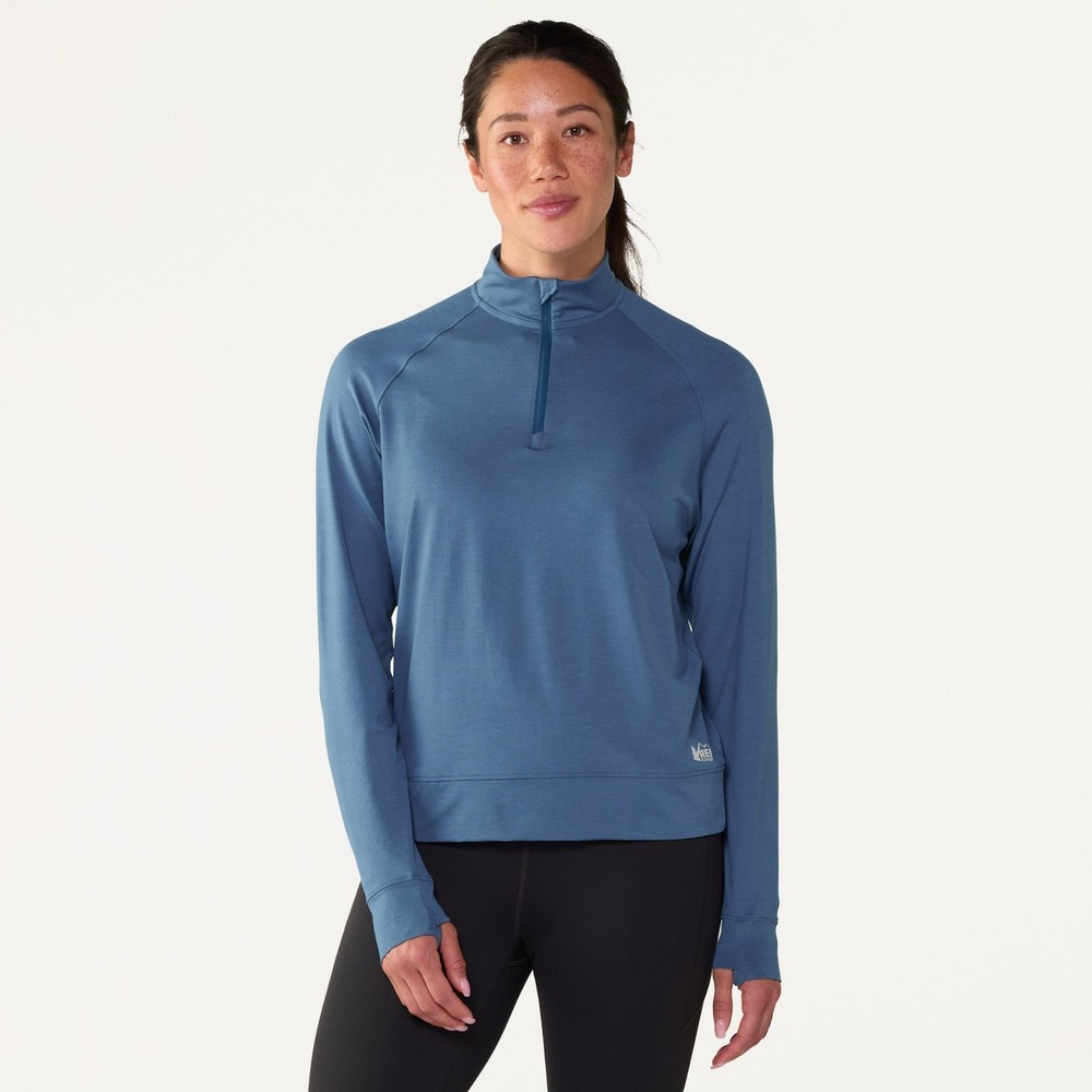 REI Co-op Women Blue Active Pursuits Quarter-Zip Pullover Shirt Medium 222370